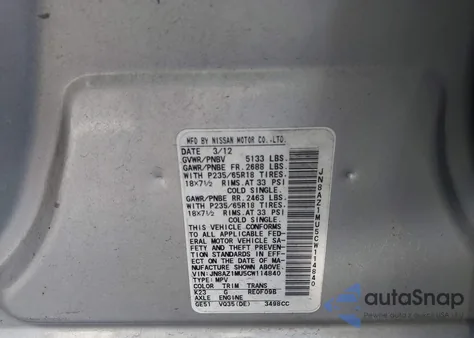 2012 Nissan Murano S from USA, damaged, VIN JN8AZ1MU5CW114840